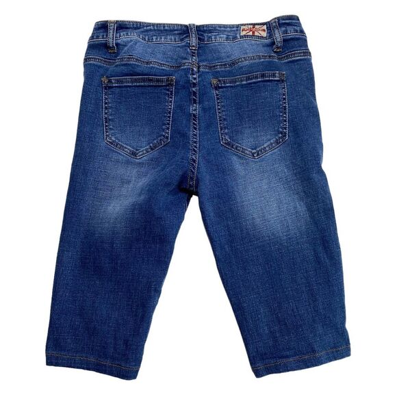 Machine Distressed Stretch Denim Bermuda Shorts Blue Sz 28 - Picture 3 of 14